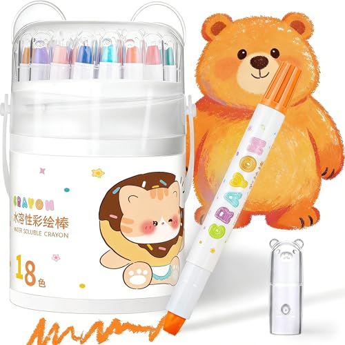 Prudiut 18 Color Silky Twistable Crayons for Young Artists, Washable Art Supplies, Multicultural Pastel Gel Crayons, Easy Grip Coloring Gift