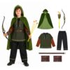 PUIWNON 6PCS Archer Costume Kids Boys Medieval Outfit with Hooded Cape Tunic Pants Bow Arrows Belt Halloween Renaissance Cosplay，4-5Years