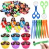 PullCrease 74 Pcs Counting Sorting Toys Fine Motor Skills Handy Scooper Set Sensory Bin Fillers Includes 60 Little Jesus Figures 6 Tweezers 2 Scissors Clips and 6 Colorful Cups for Early Education