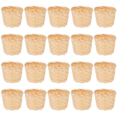 Pumsawn 20 Pack Mini Woven Baskets, Small Wicker Storage Basket for Desktop Organizer, Tiny Gift Basket for Candy, Sundries, Crafts, Wedding Party Favors, Kitchen & Holiday Decor
