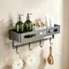 PureBox Adhesive Shower Caddy, Shower Shelf for Inside Shower No Drilling, Carbon Steel Stick On Shower Organizer with Towel Bar & Hooks, Removable Bathroom Shelf Storage Rack (Gray)