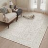 PureCozy 4x6 Beige White Area Rug Washable Non Slip Vintage Carpet