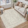 PureCozy 4x6 Taupe Area Rug Washable Non Slip Vintage Carpet Living Room