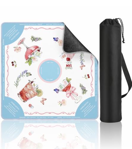 Puresora Travel Mahjong Mat Table with Rules Mah Jong Mat Neoprene Chinoiserie Floral Majong Learning Mat Instructions Mahjong Gifts Women Unique Non-Slip Rubber Pad, 21" x 21", Cocktail
