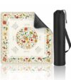 Puresora Travel Mahjong Mat Table with Rules Mah Jong Mat Neoprene Chinoiserie Floral Majong Learning Mat Instructions Mahjong Gifts Women Unique Non-Slip Rubber Pad, 21" x 21", Color Flower