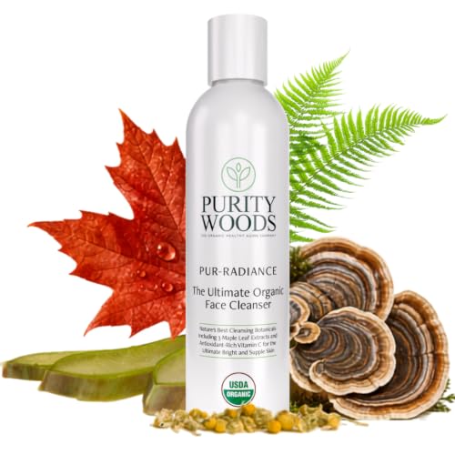 Purity Woods Pur-Radiance Face Cleanser, USDA Certified Organic Facial Cleanser for Mature Skin, Non-Foaming Hydrating Face Wash with Maple Leaf Extract, Chamomile, Pumpkin Seed Oil