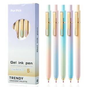 Pur Pick Gel Pens Black Ink Pens for Office 5 Pack, 0.7mm Point Pen Smooth Writing Quick Dry Retractable Writing Pens,Aesthetic Gel Pens for Journaling