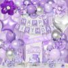 Purple Birthday Decorations for Women Girls, Lavender Silver Metallic Balloons Glitter Sash Fringe Curtain Butterfly Decor Cake Topper Happy Birthday Banner Butterfly Party Decorations Lavender Bday