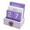 Purple Lavender Wood Block Perpetual Calendar, Cute Desk Accessories Month Week Date Display Decorative Block Calendar Flip Calendar for Office Classroom Preppy Room Decor Gift for Women Girl