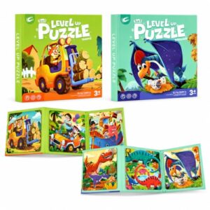 PUZSNAP 2 Pack Magnetic Puzzle for Kids Ages 3-6, Dinosaur and Transportation Themes, Toddler Learning Toy, Road Trip Activities