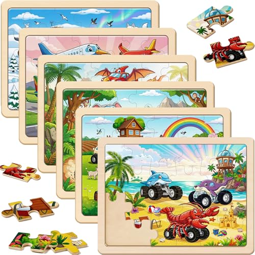 Puzzles for Kids Ages 3-5, Wooden Monster Truck Puzzles for Kids, 24 Piece Wooden Jigsaw Puzzles for Toddlers, Wood Puzzles for Kids Ages 4-6, Easter Basket Stuffers Gifts for Kids