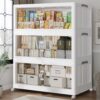 QAVABIN 360QT Extra Large Stackable Storage Bins with Lid, 90Gal Plastic Closet Organizers and Storage Drawer, Collapsible Cabinet Box with Wheels Clear Doors for Home Kitchen Office, 3Pack White