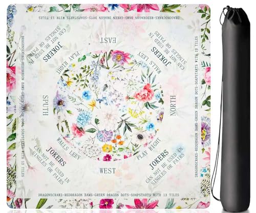 QAWRZZPR Flower American Mah Jongg Mat with Rules – 31.5" x 31.5" Noise-Reducing, Non-Slip Rubber Gaming Mat for American Mahjong Tables, Colorful Flower Pattern; Includes Rules Reference