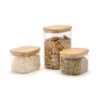 Qdesign QULINART Set of 3 1L + 1L + 2L Borosilicate Glass Jars with Airtight Bamboo Lid Reusable Storage Jar for Kitchen Food Storage (Pasta, Cereal, Grains) - Transparent/Wood