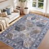 QDUIDU Moroccan Boho Floral Geometric Patchwork Washable 8x10 Large Rug