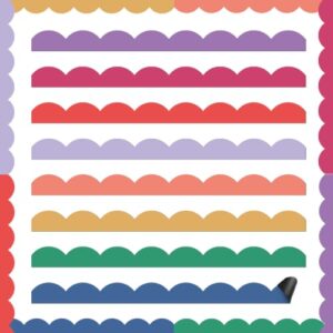 Qeeenar 24 Pcs Magnetic Borders for Classroom Magnetic Bulletin Board Borders Scalloped Whiteboard Strips for School Classroom Office Chalkboard Decoration(Morandi)
