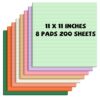 Qeeenar 8 Pads Big Sticky Notes 11 x 11 Inch Lined Jumbo Large Sticky Notes for Wall,Giant Strong Power Memo Square Post for Office, 25 Sheets/Pad (Stripe,Boho Color,8 Pcs)
