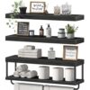QEEIG Bathroom Floating Shelves Over Toilet - Wall Mounted Shelf Toilet Paper Storage Farmhouse 32 inch Long Set of 3, Black (027-80B3)