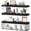 QEEIG Bathroom Shelves 32 inches Long - Floating Shelf for Wall Over Toilet Paper Storage Basket Farmhouse Set of 3, Black (019-80B3)