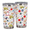 QEENLAMARTSY Personalized Gift Cute Bus Apple Backpack Pencil Book Coloring Pencil Pattern Back to School Coffee Cup First Day of School Teacher Appreciation Gift 20 Oz Stainless Steel Water Bottle