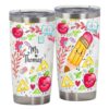 QEENLAMARTSY Personalized Gift Cute Pencil Apple Ruler Kawaii Doodle Back to School Coffee Cup Teacher Appreciation End of Year Gift for Educator 20 Oz Stainless Steel Water Bottle