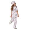 Qehuruxo Cute Rabbit Print Kids Ages 4-14 Doctor Costume Play Set Nurse Dress Up Scrubs with Lab Coat & Accessories for Career Day