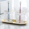 QERTYHJK Desktop Storage Shelf Couple Models Mouthwash Cup Set Washstand Brushing Cylinder Swing