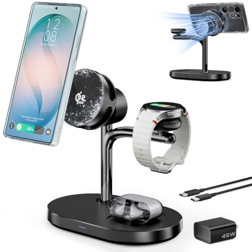 Qi2.2 25W Magnetic Wireless Charging Station for Samsung with TEC Active Cooling, 3-in-1 Fast Mag-Safe Charger Stand for Galaxy Z Fold 8 Ultra/Fold8/S26 Ultra/iPhone 17 & Watch Ultra 8 7,45W Adapter