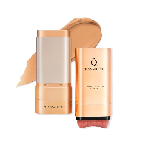 QIANWHITE Korean Foundation Stick Foundation for Mature Skin Tint, 2-in-1 Buildable Light to Medium Coverage Foundation Makeup Concealer Stick, Dual-Ended with Brush for All Skin (DARK COFFEE)