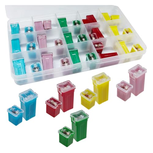 QIESCOL 30PCS Car Fuses Assortment Kit, 20A 30A 40A 50A 60A Tall/Standard & Low Profile Box Shaped Car Fuse with Storage Box, Universal Automotive Fuses for Cars, SUVs, Trucks (Multicolor)