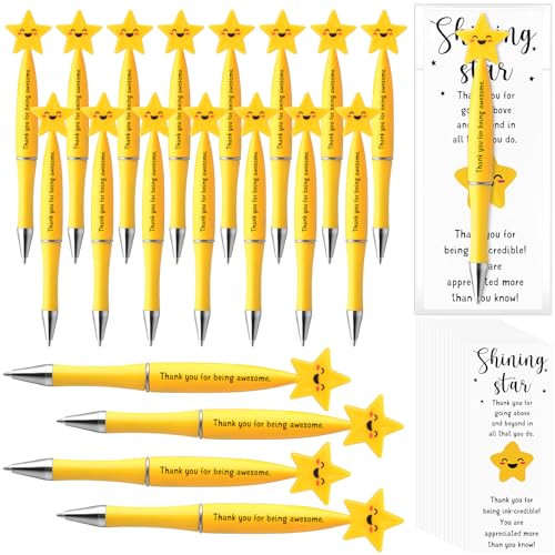Qilery 50 Employee Appreciation Gift Bulk Back to School Gift Pens Inspirational Star Ballpoint Pens with Motivational Card Thank You for Teacher Team Coworker Office Staff (Being Awesome)
