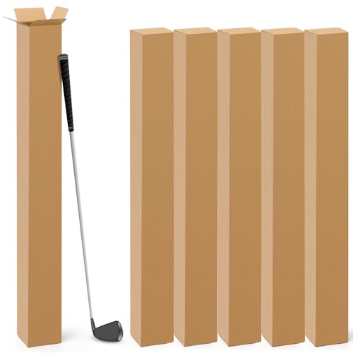 Qilery 5 Pcs 4"L x 4"w x 40"H Golf Club Shipping Boxes Tall Corrugated Boxes Cardboard Long Golf Storage Box for Shipping, Packaging, Moving, Mailing, Home or Business