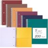 Qilery 6 Pack 5 Subject Notebook College Ruled with Hardcover 200 Sheets Thick Pages 8 x 10.5 Inch Spiral Journal Thick Notebook 3 Hole Assorted Colors Easy Tear Line Office (Business Color)