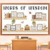 Qilery Bookshelf Bulletin Board Set, Motivational Words of Wisdom Cutouts for Classroom Decor, Rustic Boho Library Reading Nook Wall Posters, Inspirational Teacher Supplies for Back to School