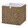 Qilmy Classic Leopard Print Storage Cube Bins, 11X11X11 Inch Collapsible Fabric Storage Cube Organizer with Handles, Sturdy Storage Bins for Shelves, Wardrobe, Books