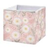Qilmy Daisy Pink Storage Cube Bins, 11X11X11 Inch Collapsible Fabric Storage Cube Organizer with Handles, Sturdy Storage Bins for Shelves, Wardrobe, Books