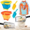 QINGLER Beach Sand Toys with 2-Pack Collapsible Buckets & Shovels for Kids