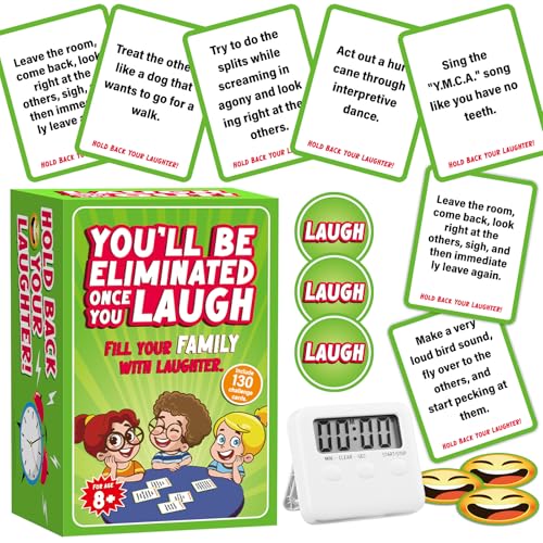 Qingspirits You'll Be Eliminated once You Laugh Game Funny Family Games for Kids Hilarious Charades Games for Teens Girl Boy Gifts Fun Card for Group Adults Family Game Nights Sleepover Party Supplies