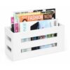 Qinpufu Magazine File Holder, Standing Wooden Magazine Rack, Desk Folder Organizer for Office & Bathroom-White