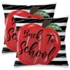 Qinqingo Set of 2 Back to School Throw Pillow Covers 18x18 Inch, Double-Sided Printed Red Apple Black White Stripe Cushion Cases, Teacher Classroom Farmhouse Home Decor