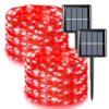 QITONG 2 Pack Halloween Solar Fairy Lights, Each 66ft 200 LED Red String Light Outdoor Waterproof, 8 Modes Silver Wire Christmas Twinkle Mini Lights
