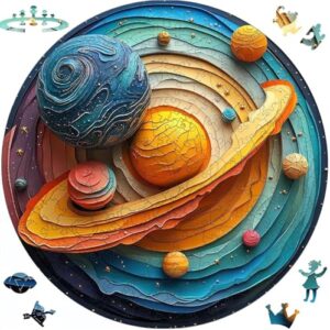 Qiuenisray Space Puzzles for Adults, Solar System Star Wooden Jigsaw Puzzles 200 Pieces, FSC Certified Unique Animal Shape Puzzles Pieces, Wood Creative Gift for Adults Family Game 11.1x11.2 in