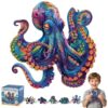 Qiuenisray Wooden Puzzle for Adults, Wooden Jigsaw Puzzles for Kid, Beautiful Wooden Octopus Puzzle, Birthday Gifts for Family Game 50 Pieces 6.5x6.5 in Children Gift for Boy Girl Ages 8-12