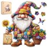 Qiuenisray Wooden Puzzles Spring Gnomes 200 Pieces, Sunflower Flower Jigsaw Puzzles FSC Certified, Beautiful Puzzle, Unique Shape Adult Puzzles Piece, Creative Gift for Family Game 11.1x11.4 in