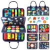 Qizfun Montessori Busy Board & Busy Book for Toddlers – Sensory & Learning Toy That Keeps Kids Busy, Travel Toy for Airplane & Car, Screen for Boys & Girls (Blue/P4)