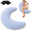 QORJKIOL Moon Shaped Body Pillow, Oversized C Shaped Body Pillow for Side Sleepers, Ultra Soft Full Body Cuddle Hugging Pillow with Washable Cover for Sleeping Reading Lounging Bed (Blue)