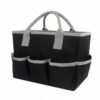 Qraatosi Craft Storage Pouch Organizer Utility Tote Portable Bag with Central Compartment and 10 External Pockets for Stationery Suitable for teachers students, Black Gray
