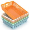 QRRICA 6 Pack Plastic Classroom Storage Baskets, Paper Trays for Classroom Organization & Turn in Trays for Teachers, Students, Desk Organizer Bin 13.8x10.6x3.1 Inch (Morandi)