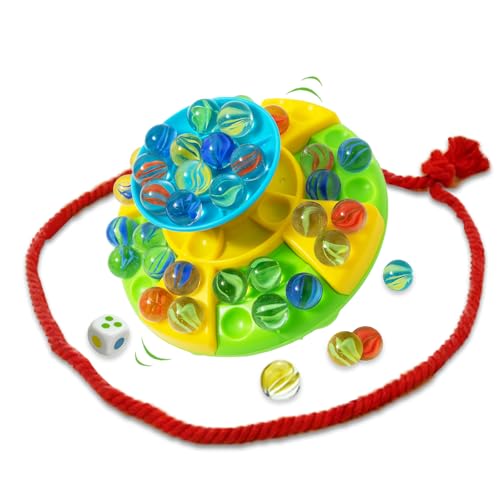 QTLJJBY Marble Balance Game — 60 Colorful Glass Marbles, 3-Tier Wobble Board, 1–4 Players | Screen-Free Family Game for Kids Ages 6+ | Birthday, Easter