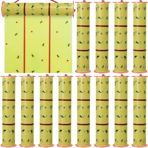 Qualirey 16 Rolls Giant Sticky Fly Traps 367 Feet Adhesive Fly Paper Fruit Traps Outdoor Indoor Strips Sticky Hanging Tapes Gnat Bug Catcher Pest Killer for Garage Greenhouse Barn Stable
